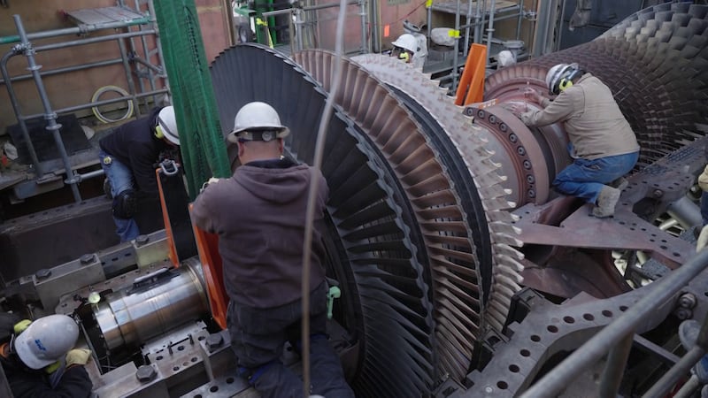 The maintenance includes removing their nearly 100,000-pound gas turbine.