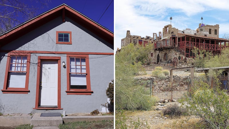 The two sites include the May Hicks Curtis House in Flagstaff (left), and the Mystery Castle...