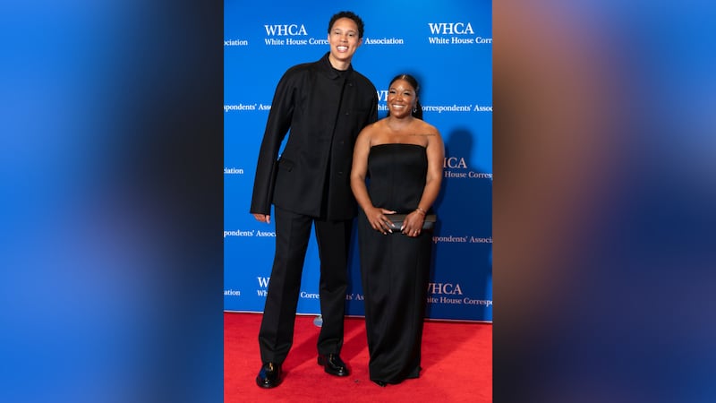 Brittney Griner and her wife Cherelle Griner poses for photographers as they arrives at the...