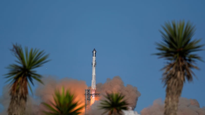 SpaceX's mega rocket Starship lifts off for a test flight from Starbase in Boca Chica, Texas,...