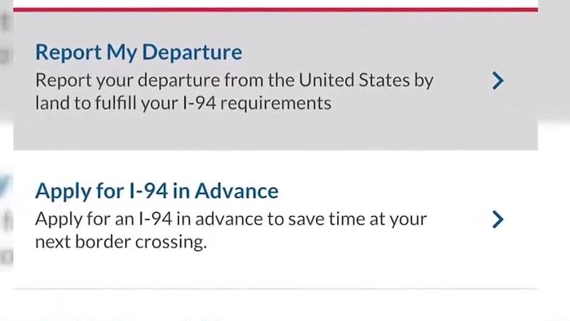 Screenshot of the CBP Home app on March 10, 2025 showing a "report my departure"