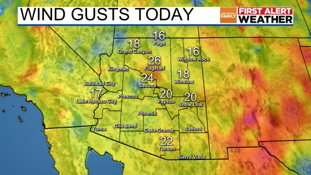 Arizona Wind Gusts - Today