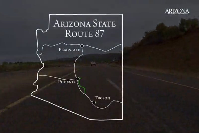 Map of Arizona showing the route of highway 87, also known as the beeline highway.