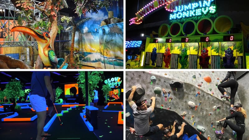 Playing putt-putt golf in the dark and rock climbing are some of the things to do inside...