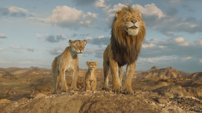 (L-R) Afia (voiced Anika Noni Rose), Young Mufasa (voiced by Braelyn Rankins) and Masego...