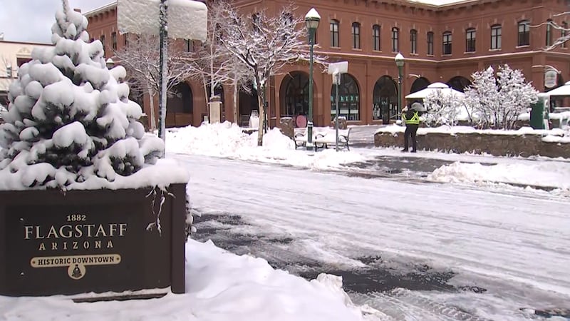 Snow covers roads in Flagstaff and much of northern Arizona.