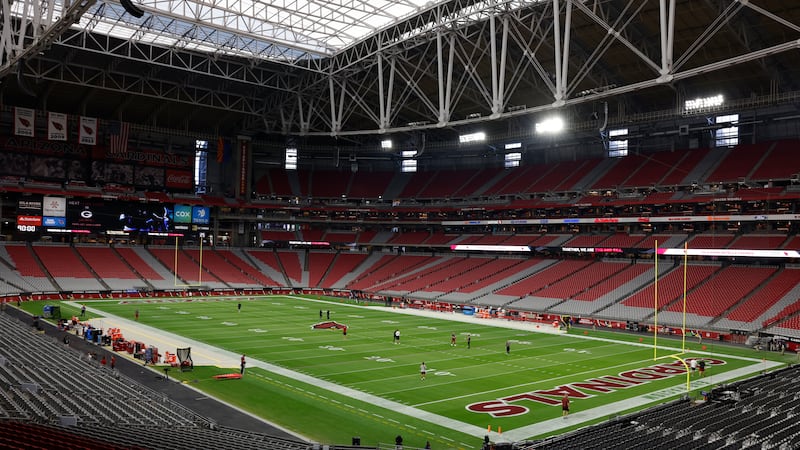 State Farm Stadium seen in a general overall inside view before a NFL football game between...