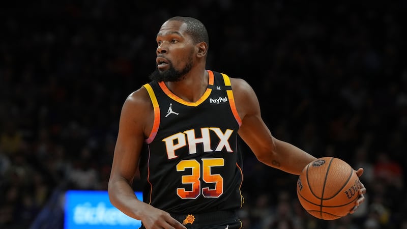 Phoenix Suns forward Kevin Durant (35) during the first half of an NBA basketball game against...