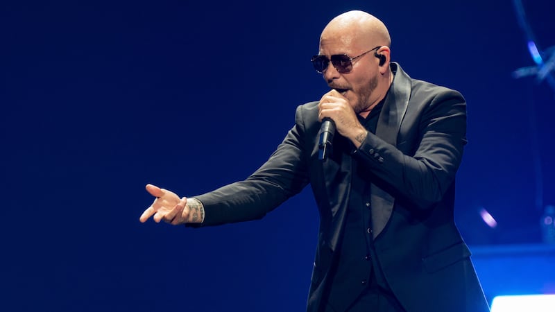 Pitbull performs as part of "The Trilogy Tour" on Sunday, March 3, 2024, in Atlanta. (Photo by...