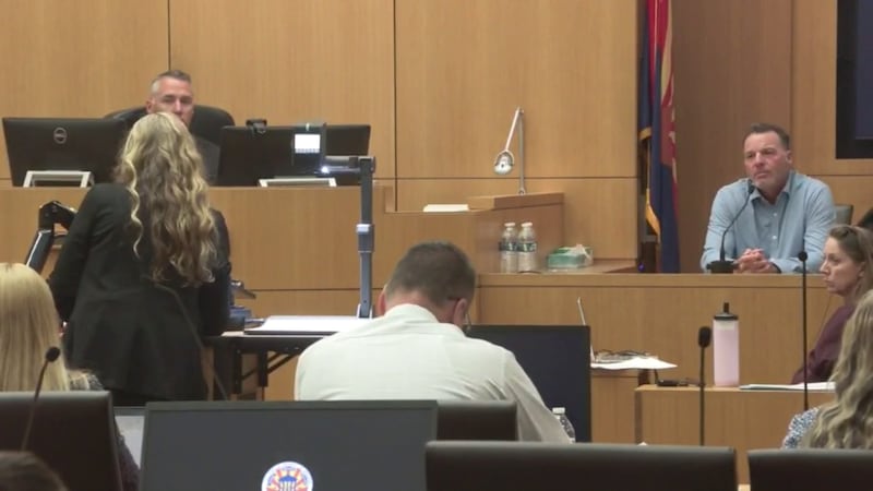 Lori Vallow Daybell (left) cross-examines her brother, Adam Cox (right), during day 4 of her...