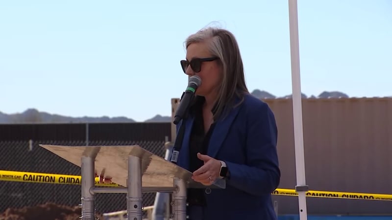 Arizona Gov. Katie Hobbs delivers her State of the State address in Yuma on Feb. 27, 2025.