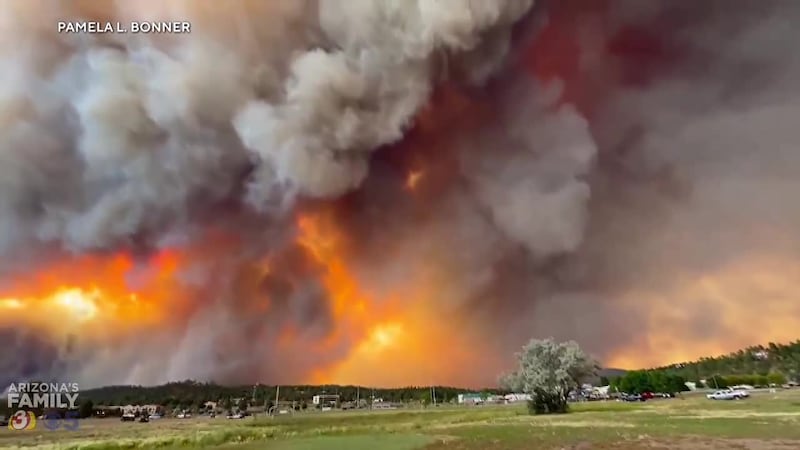Thousands of residents have fled their homes as a fast-moving wildfire burns into the mountain...