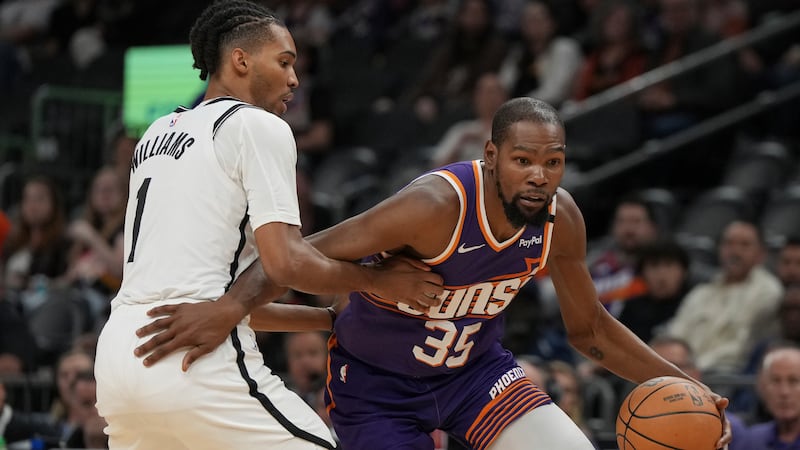 Phoenix Suns forward Kevin Durant (35) during the first half of an NBA basketball game against...
