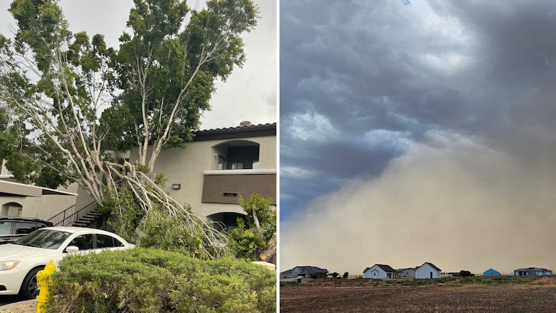 An afternoon monsoon hit many cities west and north of Phoenix Sunday leaving thousands...