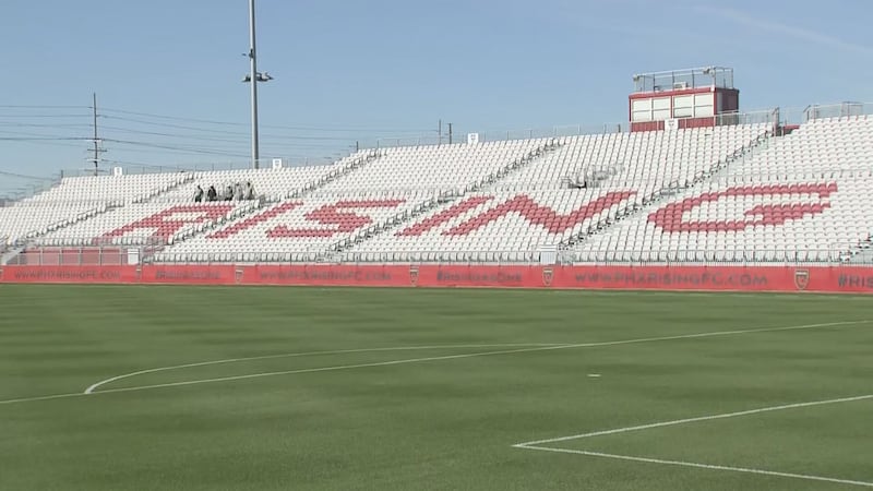 The stadium is ready for the Rising's home opener on Saturday, April 1.